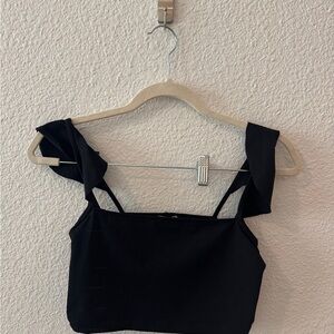 Free People Black Ruffle Strap Tank Top